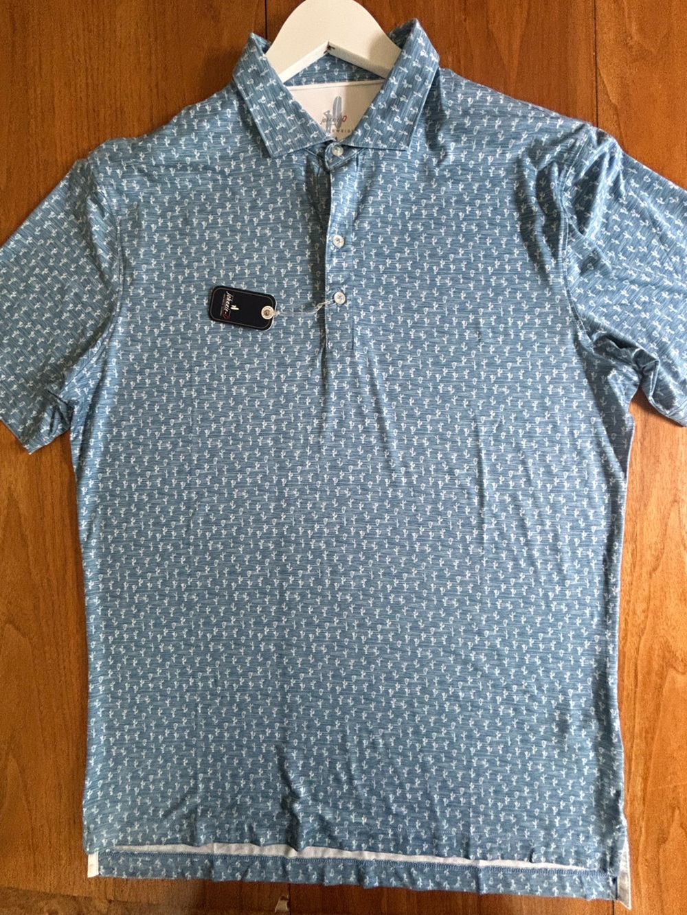 johnnie-O Light Blue Short-Sleeve Polo with White Palm Print